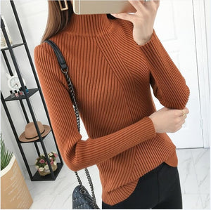 8 colors 2019 Autumn Women lady sweater high elastic Solid Turtleneck sweater women slim sexy tight Bottoming Knitted Pullovers