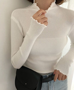 Turtleneck Ruched Women Sweater High Elastic Solid 2019 Fall Winter Fashion Sweater Women Slim Sexy Knitted Pullovers Pink White