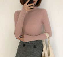 Load image into Gallery viewer, Turtleneck Ruched Women Sweater High Elastic Solid 2019 Fall Winter Fashion Sweater Women Slim Sexy Knitted Pullovers Pink White