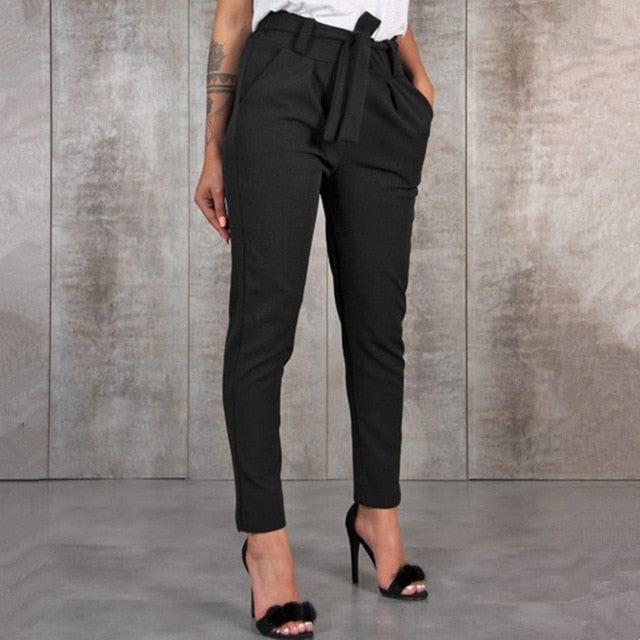 BornToGirl Casual Slim Chiffon Thin Pants For Women High Waist Black Khaki Green Pants