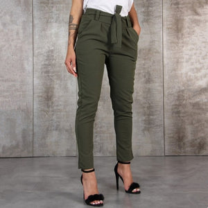 BornToGirl Casual Slim Chiffon Thin Pants For Women High Waist Black Khaki Green Pants