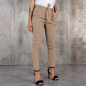 BornToGirl Casual Slim Chiffon Thin Pants For Women High Waist Black Khaki Green Pants