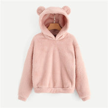 Load image into Gallery viewer, SHEIN Preppy Lovely With Bears Ears Solid Teddy Hoodie Pullovers Sweatshirt Autumn Women Campus Casual Sweatshirts