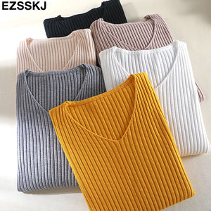 2019 basic v-neck solid autumn winter Sweater Pullover Women Female Knitted sweater slim long sleeve badycon sweater cheap