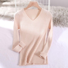 Load image into Gallery viewer, 2019 basic v-neck solid autumn winter Sweater Pullover Women Female Knitted sweater slim long sleeve badycon sweater cheap