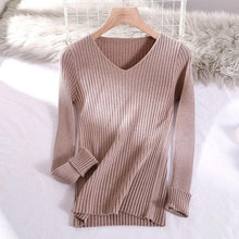 Load image into Gallery viewer, 2019 basic v-neck solid autumn winter Sweater Pullover Women Female Knitted sweater slim long sleeve badycon sweater cheap