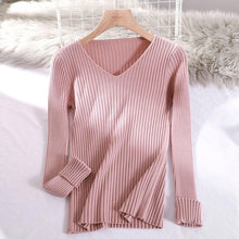 Load image into Gallery viewer, 2019 basic v-neck solid autumn winter Sweater Pullover Women Female Knitted sweater slim long sleeve badycon sweater cheap