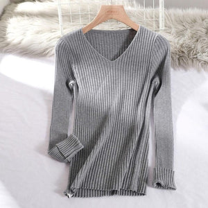 2019 basic v-neck solid autumn winter Sweater Pullover Women Female Knitted sweater slim long sleeve badycon sweater cheap