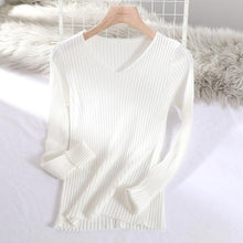 Load image into Gallery viewer, 2019 basic v-neck solid autumn winter Sweater Pullover Women Female Knitted sweater slim long sleeve badycon sweater cheap