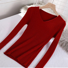 Load image into Gallery viewer, 2019 basic v-neck solid autumn winter Sweater Pullover Women Female Knitted sweater slim long sleeve badycon sweater cheap