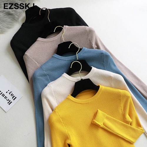 2019 Knitted Women o-neck Sweater Pullovers spring Autumn Basic Women Sweaters Pullover Slim Fit Black cheap top