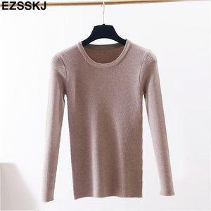 2019 Knitted Women o-neck Sweater Pullovers spring Autumn Basic Women Sweaters Pullover Slim Fit Black cheap top