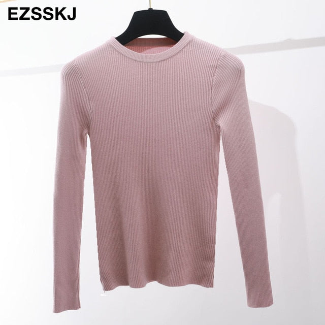 2019 Knitted Women o-neck Sweater Pullovers spring Autumn Basic Women Sweaters Pullover Slim Fit Black cheap top