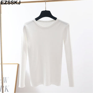 2019 Knitted Women o-neck Sweater Pullovers spring Autumn Basic Women Sweaters Pullover Slim Fit Black cheap top