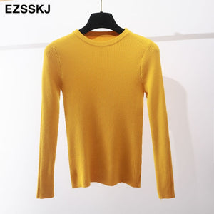 2019 Knitted Women o-neck Sweater Pullovers spring Autumn Basic Women Sweaters Pullover Slim Fit Black cheap top