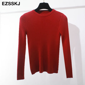 2019 Knitted Women o-neck Sweater Pullovers spring Autumn Basic Women Sweaters Pullover Slim Fit Black cheap top