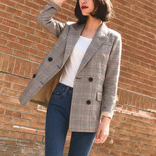 Load image into Gallery viewer, Vintage Double Breasted Plaid Women Blazer Pockets Jackets Female Retro Suits Coat Feminino blazers Outerwear high quality