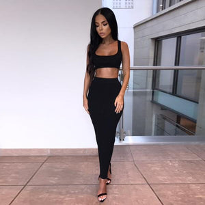 Dulzura neon ribbed knitted women two piece matching co ord set crop top midi skirt sexy festival party 2019 winter clothing