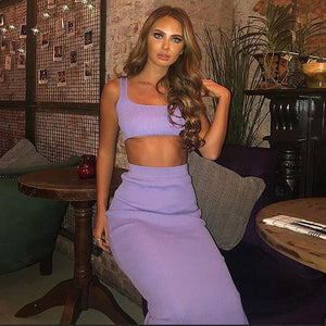 Dulzura neon ribbed knitted women two piece matching co ord set crop top midi skirt sexy festival party 2019 winter clothing