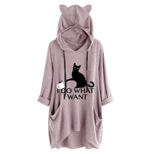 Load image into Gallery viewer, 2019 Women Casual Hoodies Print Cat Ear Hooded Long Roll Up Sleeve Pocket Irregular Top Blouse Feminine Oversize Sweatshirts