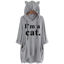 Load image into Gallery viewer, 2019 Women Casual Hoodies Print Cat Ear Hooded Long Roll Up Sleeve Pocket Irregular Top Blouse Feminine Oversize Sweatshirts