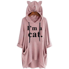 Load image into Gallery viewer, 2019 Women Casual Hoodies Print Cat Ear Hooded Long Roll Up Sleeve Pocket Irregular Top Blouse Feminine Oversize Sweatshirts