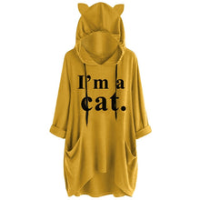 Load image into Gallery viewer, 2019 Women Casual Hoodies Print Cat Ear Hooded Long Roll Up Sleeve Pocket Irregular Top Blouse Feminine Oversize Sweatshirts