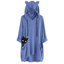 Load image into Gallery viewer, 2019 Women Casual Hoodies Print Cat Ear Hooded Long Roll Up Sleeve Pocket Irregular Top Blouse Feminine Oversize Sweatshirts