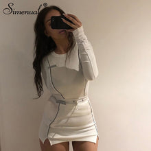 Load image into Gallery viewer, Simenual Casual Fashion Reflective Striped Two Piece Outfits Women Long Sleeve Top And Mini Skirt Sets 2019 Autumn White Set New