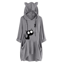 Load image into Gallery viewer, 2019 Women Casual Hoodies Print Cat Ear Hooded Long Roll Up Sleeve Pocket Irregular Top Blouse Feminine Oversize Sweatshirts