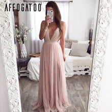 Load image into Gallery viewer, Affogatoo Sexy deep v neck backless summer pink dress women Elegant lace evening maxi dress Holiday long party dress ladies 2019