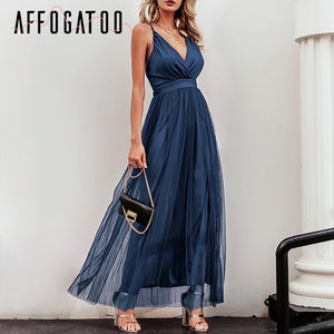 Affogatoo Sexy deep v neck backless summer pink dress women Elegant lace evening maxi dress Holiday long party dress ladies 2019