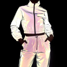 Load image into Gallery viewer, Women Tracksuit 2 Piece Set Hip Hop Reflective Crop Top Pants Fashion Female Loose Zipper Jacket Coat Matching Sets Plus Size