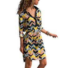 Load image into Gallery viewer, Long Sleeve Shirt Dress Boho Beach Dresses Women Casual Striped Print A-line Mini Party Dress Vestidos