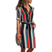 Load image into Gallery viewer, Long Sleeve Shirt Dress Boho Beach Dresses Women Casual Striped Print A-line Mini Party Dress Vestidos