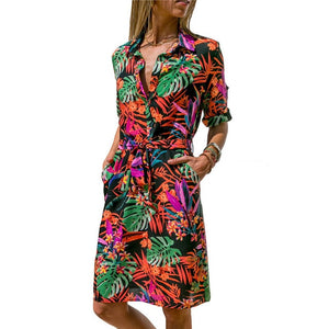 Long Sleeve Shirt Dress Boho Beach Dresses Women Casual Striped Print A-line Mini Party Dress Vestidos