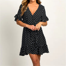 Load image into Gallery viewer, Summer Dress 2019 Boho Style Beach Dress Fashion Short Sleeve V-neck Polka Dot A-line Party Dress Sundress Vestidos