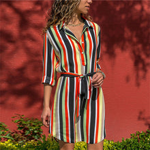 Load image into Gallery viewer, Long Sleeve Shirt Dress Boho Beach Dresses Women Casual Striped Print A-line Mini Party Dress Vestidos