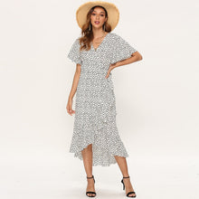 Load image into Gallery viewer, Beach Maxi Dress Women Floral Print Boho Long Chiffon Dress Ruffles Wrap Casual V-Neck Split Sexy Party Dress Robe Femme