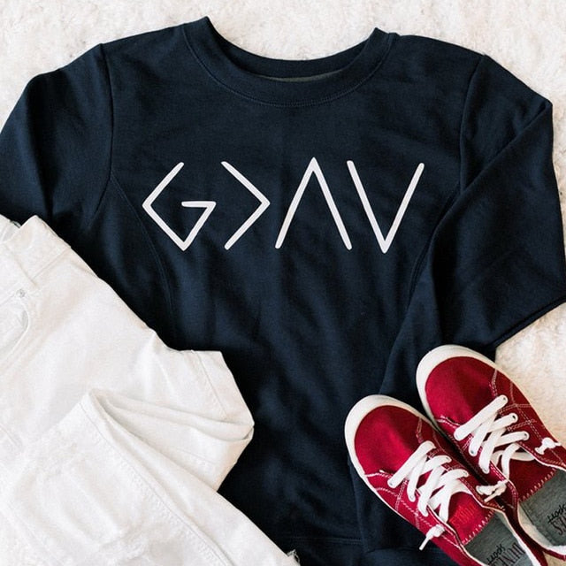 God Is Greater Than The Highs and Lows Women Sweatshirt Full Sleeve Believe Female Jesus Jumper Christian Pullover Drop Shipping