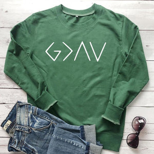 God Is Greater Than The Highs and Lows Women Sweatshirt Full Sleeve Believe Female Jesus Jumper Christian Pullover Drop Shipping