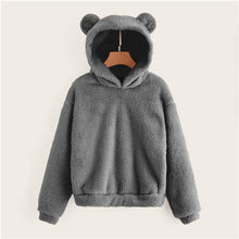 Load image into Gallery viewer, SHEIN Preppy Lovely With Bears Ears Solid Teddy Hoodie Pullovers Sweatshirt Autumn Women Campus Casual Sweatshirts