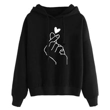 Load image into Gallery viewer, Women Hoodies Casual Kpop Finger Heart Love Pattern Hooded Sweatshirts Fashion Drawstring Long Sleeve Female Pullovers Plus Size