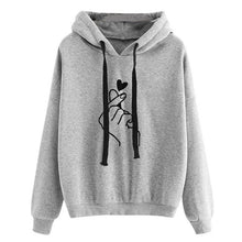 Load image into Gallery viewer, Women Hoodies Casual Kpop Finger Heart Love Pattern Hooded Sweatshirts Fashion Drawstring Long Sleeve Female Pullovers Plus Size