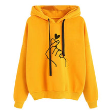 Load image into Gallery viewer, Women Hoodies Casual Kpop Finger Heart Love Pattern Hooded Sweatshirts Fashion Drawstring Long Sleeve Female Pullovers Plus Size