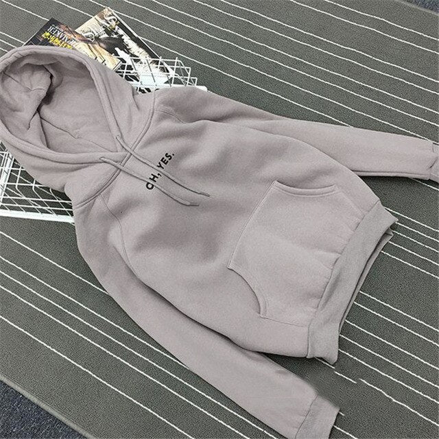 RICORIT Oh Yes Letter Pullover Women Fleece Thick Harajuku Loose Hoodies Female Winter Casual Hooded Sweatshirt Bts Hoodie