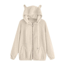 Load image into Gallery viewer, Women&#39;s Bear Ear Zip Pocket Long-sleeved Wool Sweatshirt Thick Warm Hooded  Solid Color Comfortable Autumn and Winter Jacket Coa