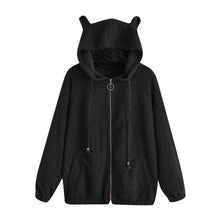 Load image into Gallery viewer, Women&#39;s Bear Ear Zip Pocket Long-sleeved Wool Sweatshirt Thick Warm Hooded  Solid Color Comfortable Autumn and Winter Jacket Coa