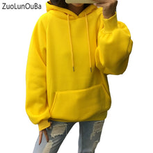 Load image into Gallery viewer, Zuolunouba 2018 winter Casual Fleece women Hoodies Sweatshirts long sleeve yellow girl Pullovers loose Hooded Female thick coat