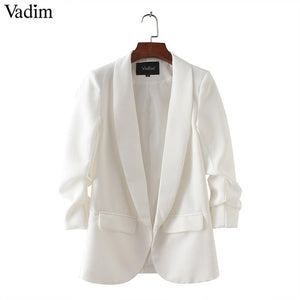 Vadim women elegant 4  blazer crimping three quarter sleeve outerwear notched pocket office casual tops CT1504